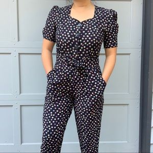 90s Vintage Navy Blue One Piece Jumpsuit